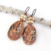 Rusty Brown Agate Earrings Wrapped in Copper Wire - Earthy Natural Stone Jewelry