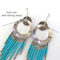 Southwestern Sterling Silver & Turquoise Earrings with Long Fringe Dangles - Vintage Southwest Jewelry