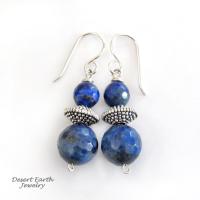 Small Blue Lapis Lazuli Gemstone Dangle Earrings on Sterling Silver Ear Wires 