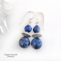 Small Blue Lapis Lazuli Gemstone Dangle Earrings on Sterling Silver Ear Wires 