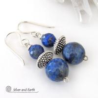 Small Blue Lapis Lazuli Gemstone Dangle Earrings on Sterling Silver Ear Wires 
