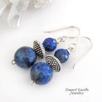 Small Blue Lapis Lazuli Gemstone Dangle Earrings on Sterling Silver Ear Wires 