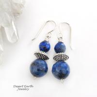 Small Blue Lapis Lazuli Gemstone Dangle Earrings on Sterling Silver Ear Wires 