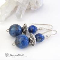 Small Blue Lapis Lazuli Gemstone Dangle Earrings on Sterling Silver Ear Wires 