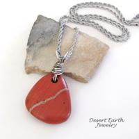 Red Jasper Pendant Necklace Wrapped in Sterling Silver - Earthy Natural Gemstone Jewelry