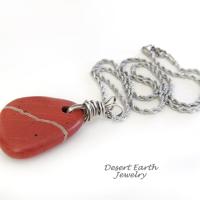 Red Jasper Pendant Necklace Wrapped in Sterling Silver - Earthy Natural Gemstone Jewelry