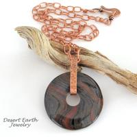 Tiger Iron Gemstone Pendant on Copper Chain Necklace - Rustic Earthy Natural Stone Jewelry for Men or Women