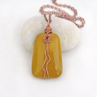 Yellow Jasper Pendant Necklace Wire Wrapped in Copper - Artisan Handmade Natural Earthy Gemstone Jewelry