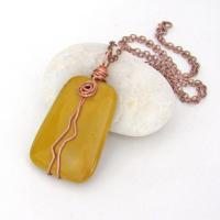 Yellow Jasper Pendant Necklace Wire Wrapped in Copper - Artisan Handmade Natural Earthy Gemstone Jewelry
