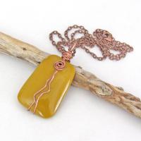 Yellow Jasper Pendant Necklace Wire Wrapped in Copper - Artisan Handmade Natural Earthy Gemstone Jewelry