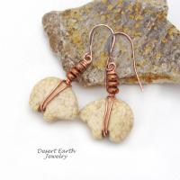 Small Zuni Bear Carved Stone Earrings with Copper Beads - Boho Tribal Native Style Southwestern Jewelry Gifts for Women