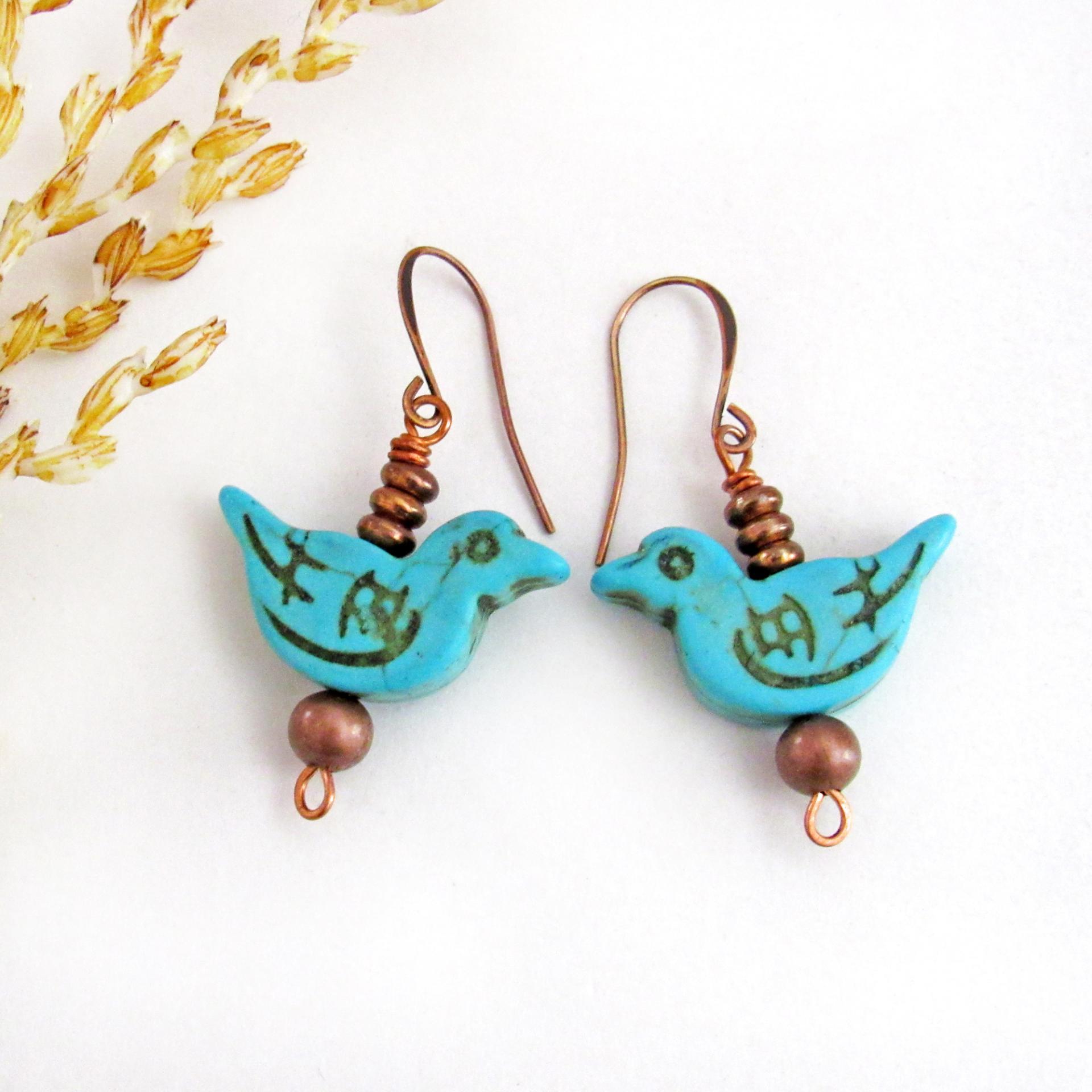 Blue Bird Turquoise Magnesite Earrings - Cute Earthy Nature Jewelry Gifts for Birdwatchers & Bird Lovers 