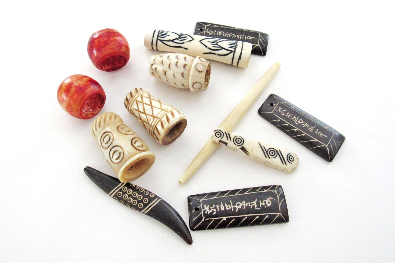  Ethnic Boho Tribal Style Carved Bone Bead Lot for Jewelry Making / Craft Supply