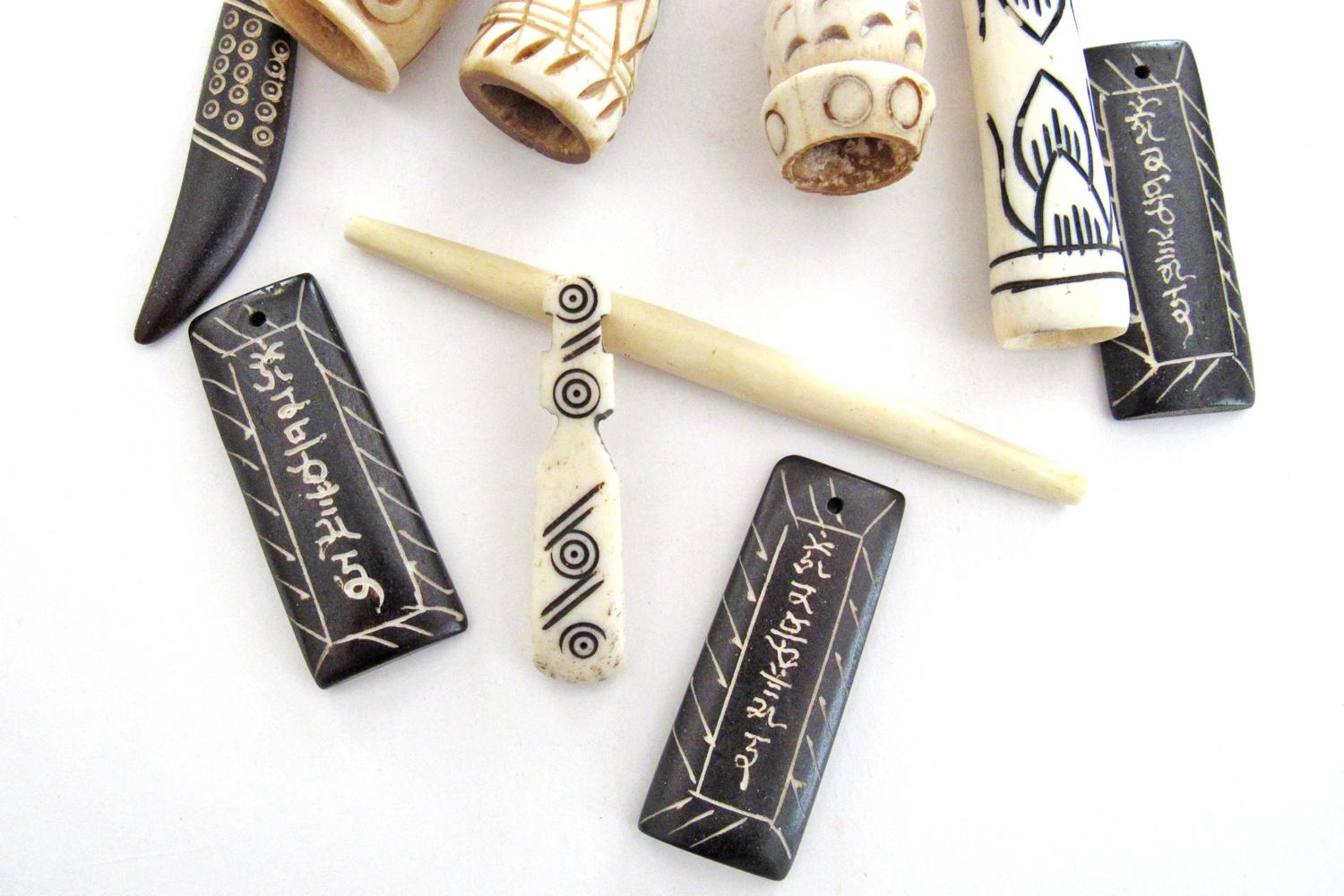  Ethnic Boho Tribal Style Carved Bone Bead Lot for Jewelry Making / Craft Supply