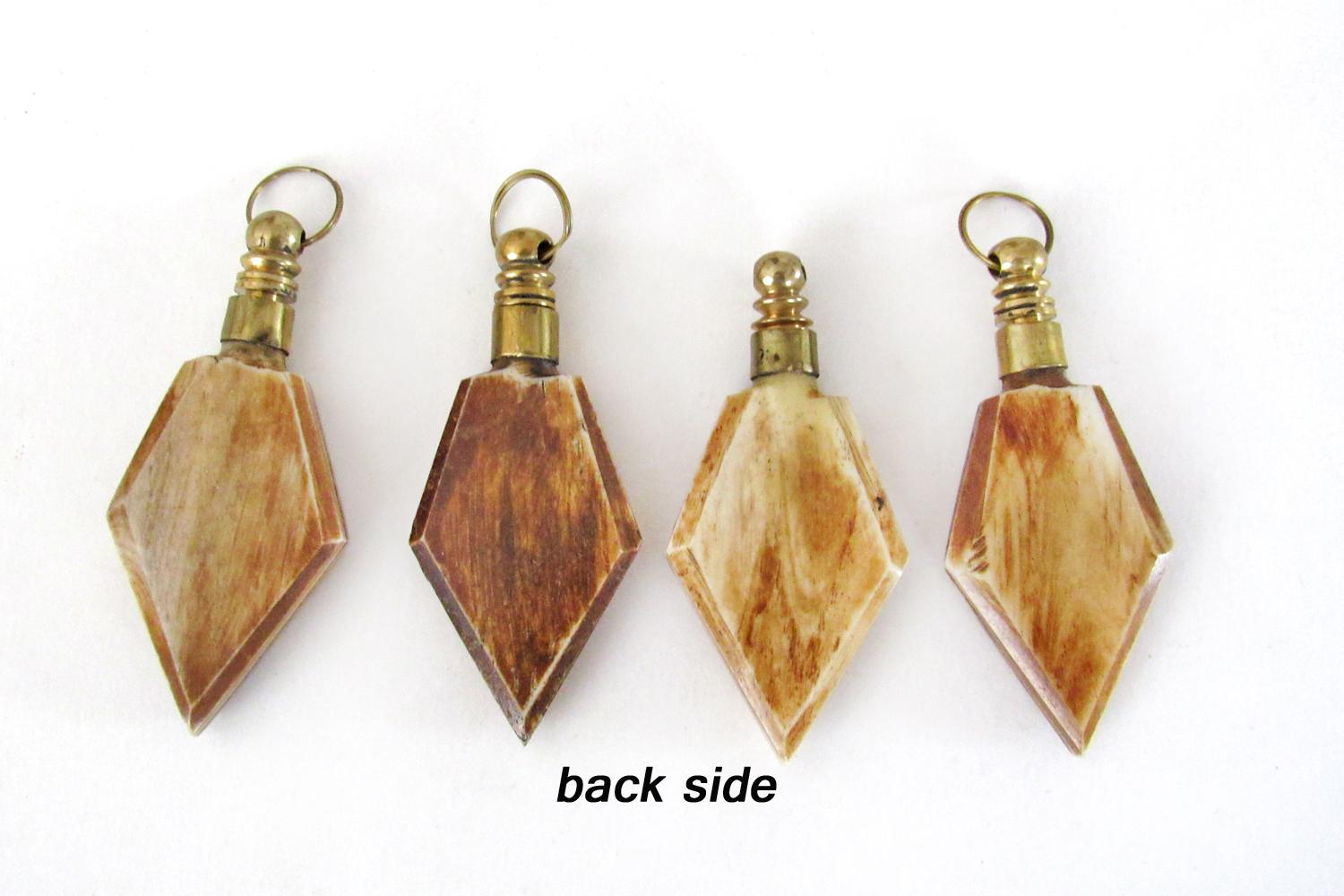 Ethnic Style Carved Bone and Brass Pendants for Jewelry Making - Set of 4 / Craft Supply