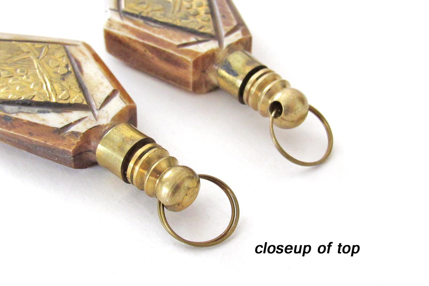 Ethnic Style Carved Bone and Brass Pendants for Jewelry Making - Set of 4 / Craft Supply