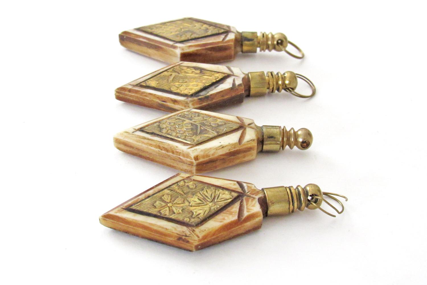 Ethnic Style Carved Bone and Brass Pendants for Jewelry Making / Craft Supply