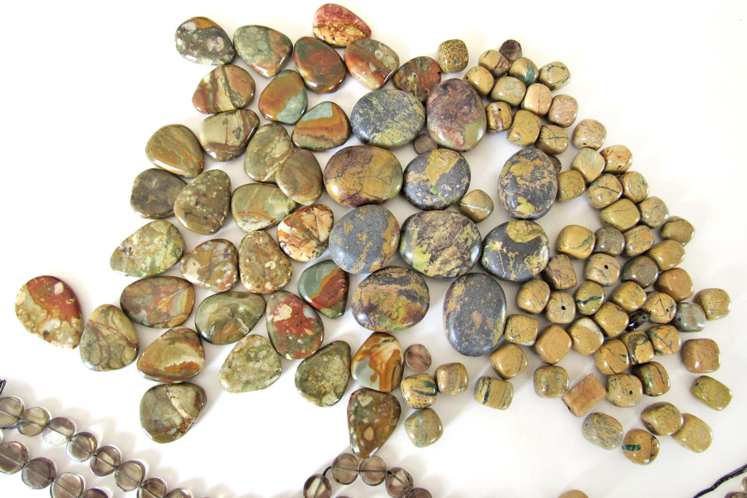 Large Bead Lot of Various Jasper and Smoky Quartz Stones for Jewelry Making in Earth Tone Colors - Craft Beading Supplies