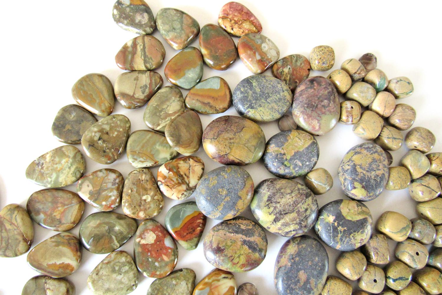 Large Bead Lot of Various Jasper and Smoky Quartz Stones for Jewelry Making in Earth Tone Colors - Craft Beading Supplies