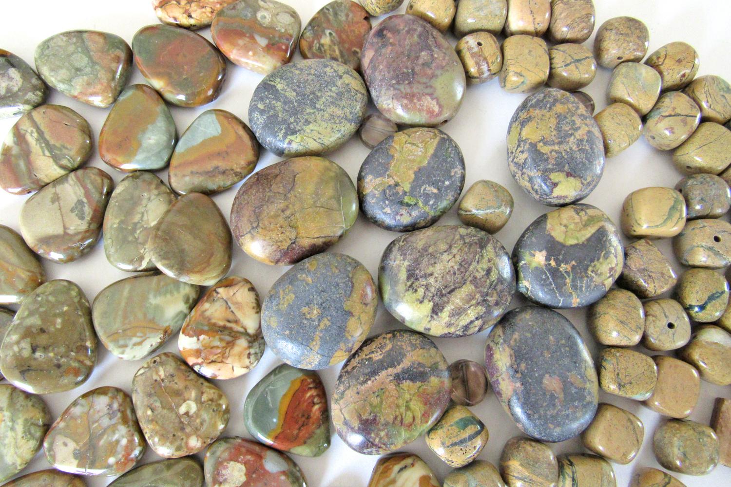 Large Bead Lot of Various Jasper and Smoky Quartz Stones for Jewelry Making in Earth Tone Colors - Craft Beading Supplies