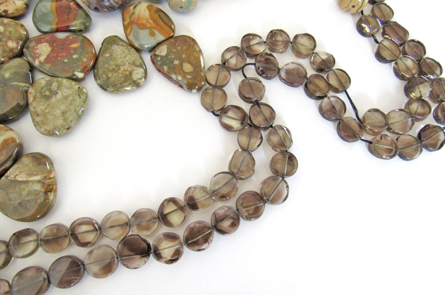 Large Bead Lot of Various Jasper and Smoky Quartz Stones for Jewelry Making in Earth Tone Colors - Craft Beading Supplies