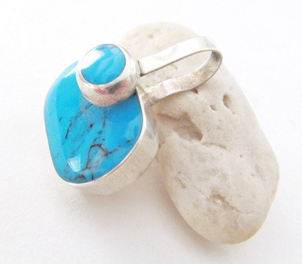 Blue Turquoise Sterling Silver Pendant - Vintage Mexico 925 Silver & Turquoise Jewelry