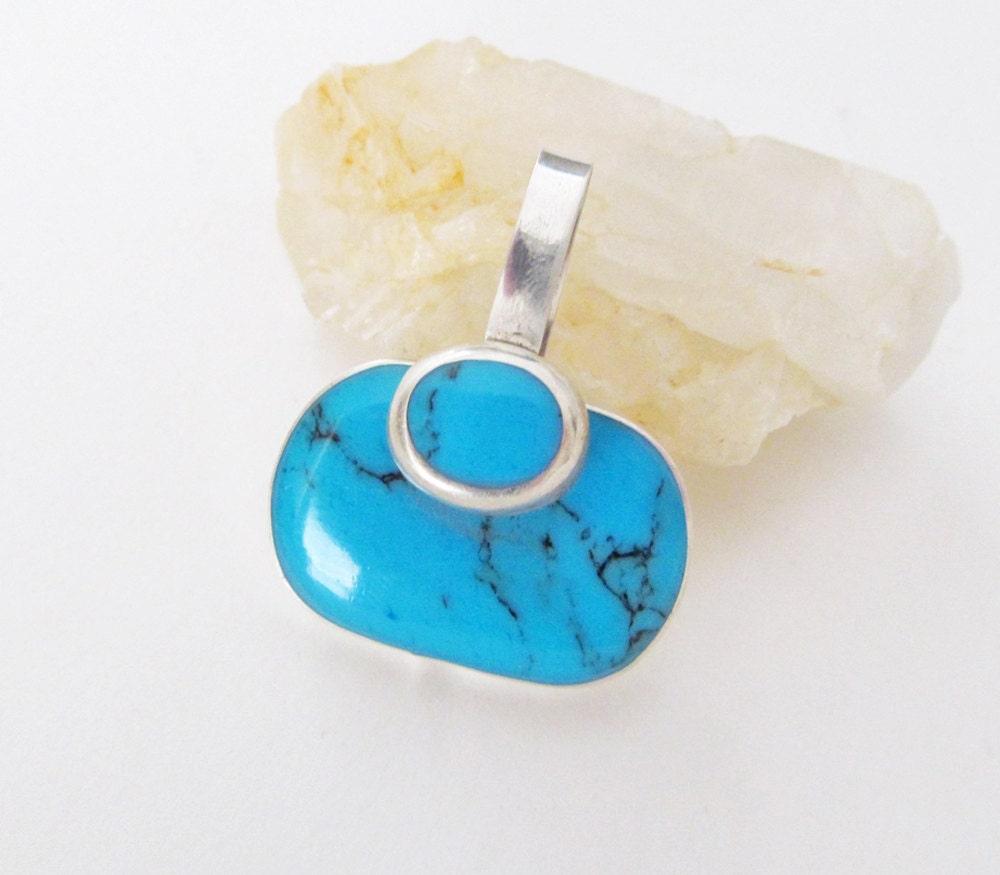 Blue Turquoise Sterling Silver Pendant - Vintage Mexico 925 Silver & Turquoise Jewelry