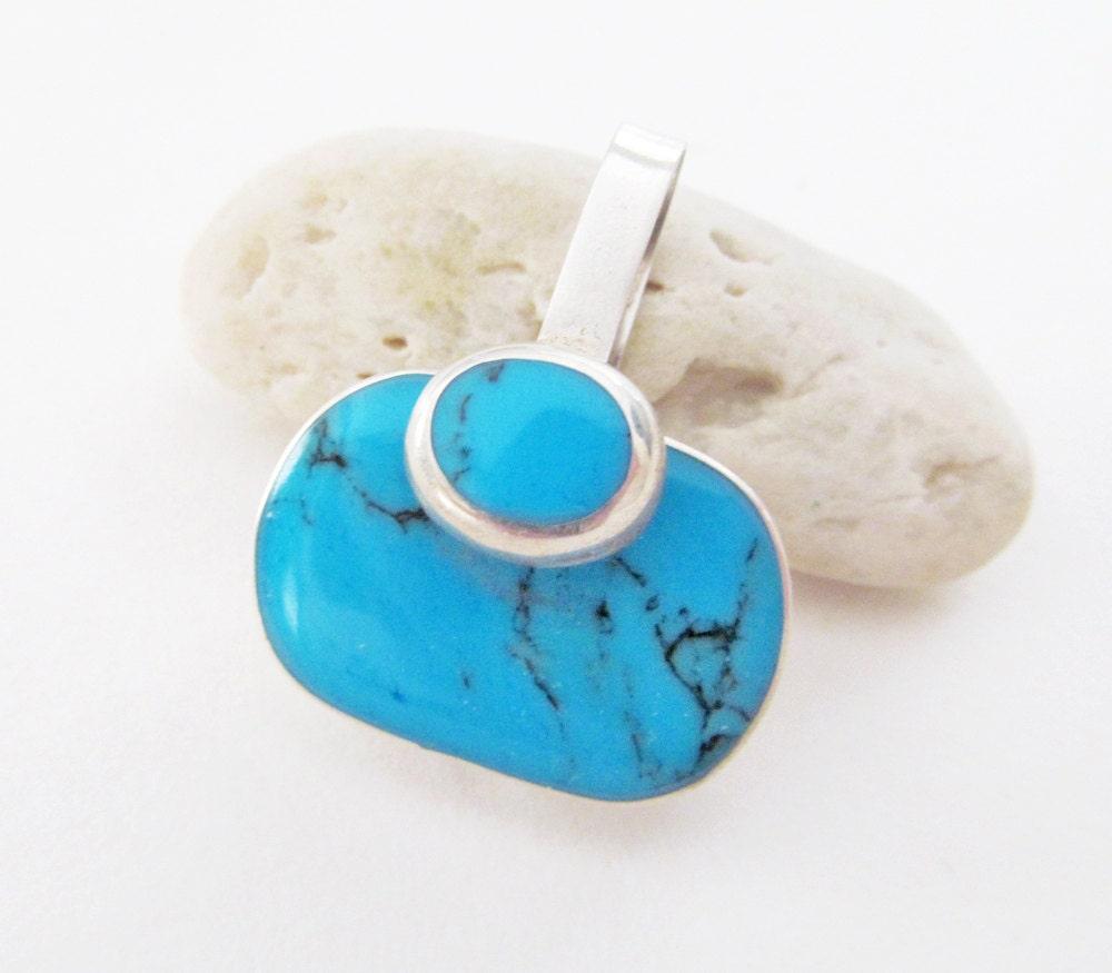 Blue Turquoise Sterling Silver Pendant - Vintage Mexico 925 Silver & Turquoise Jewelry