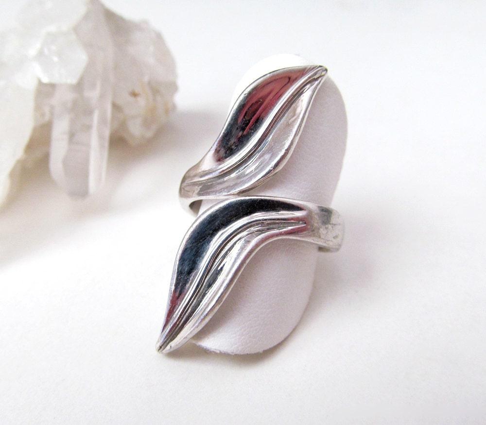 Sterling Silver Wrap-around Leaf Ring - Vintage Nature Jewelry Gifts for Women