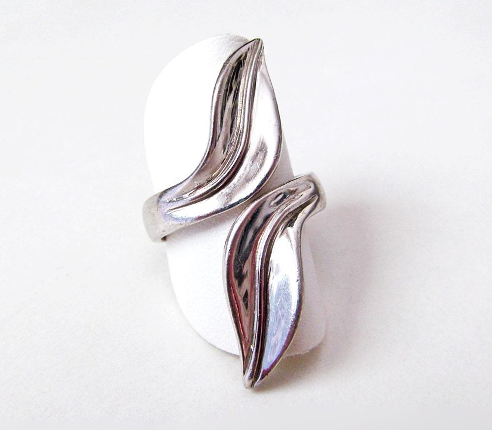 Sterling Silver Wrap-around Leaf Ring - Vintage Nature Jewelry Gifts for Women
