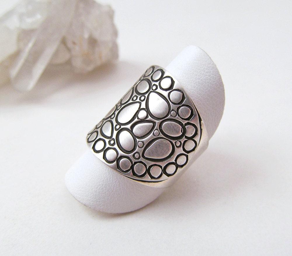 Sterling Silver Band Ring with Cobblestone Texture - Bold Unique Statement Rings for Women
