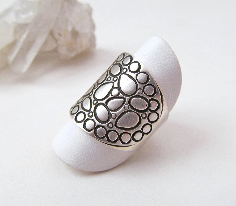 Sterling Silver Band Ring with Cobblestone Texture - Bold Unique Statement Rings for Women