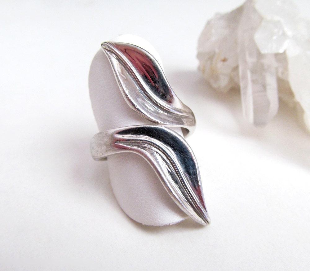 Sterling Silver Wrap-around Leaf Ring - Vintage Nature Jewelry Gifts for Women