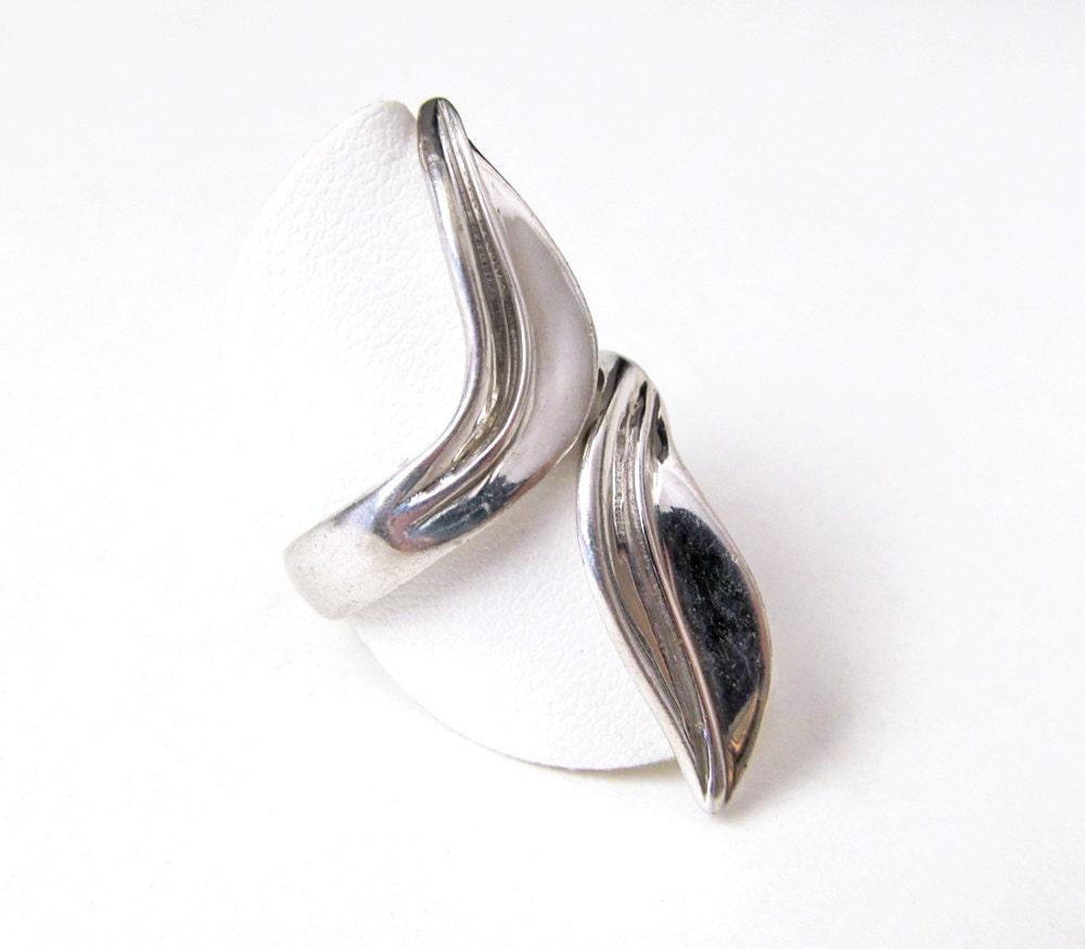 Sterling Silver Wrap-around Leaf Ring - Vintage Nature Jewelry Gifts for Women