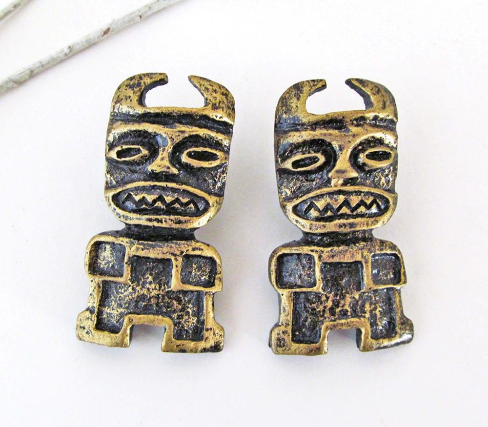 African Tribal Mask Earrings - Ethnic Tribal Vintage Costume Jewelry