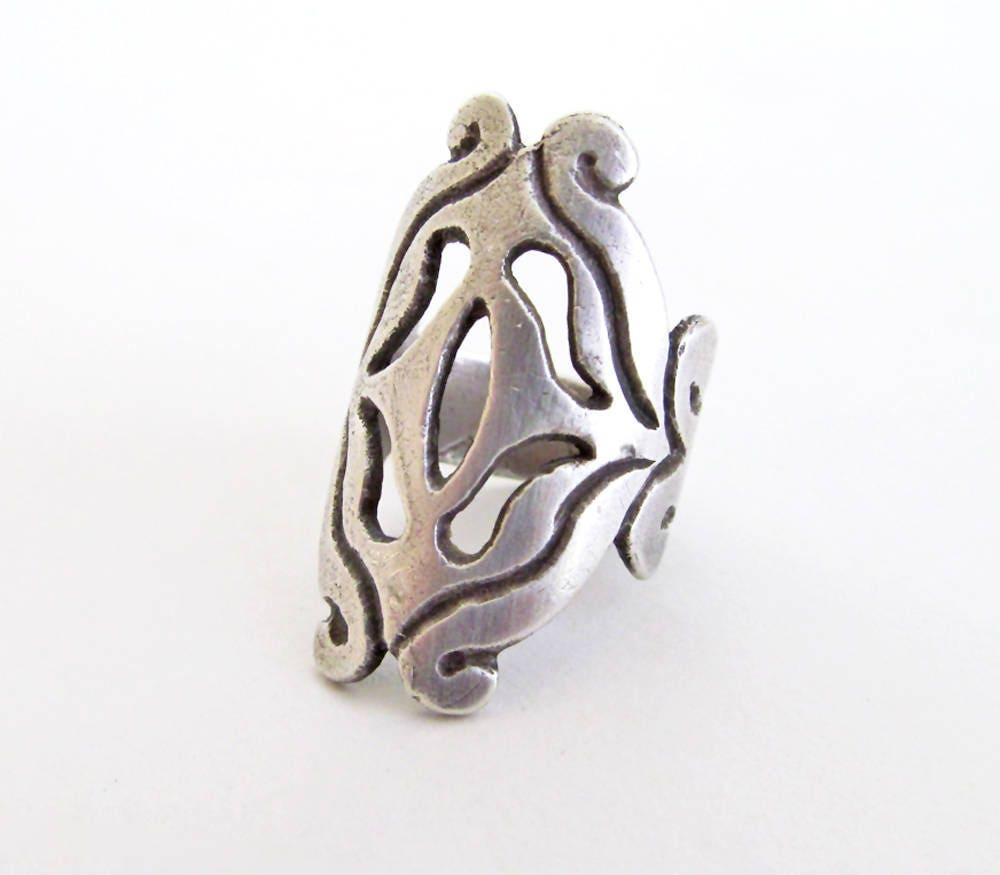 Vintage Sterling Silver Scroll Ring - Organic Rustic Medieval Style Jewelry