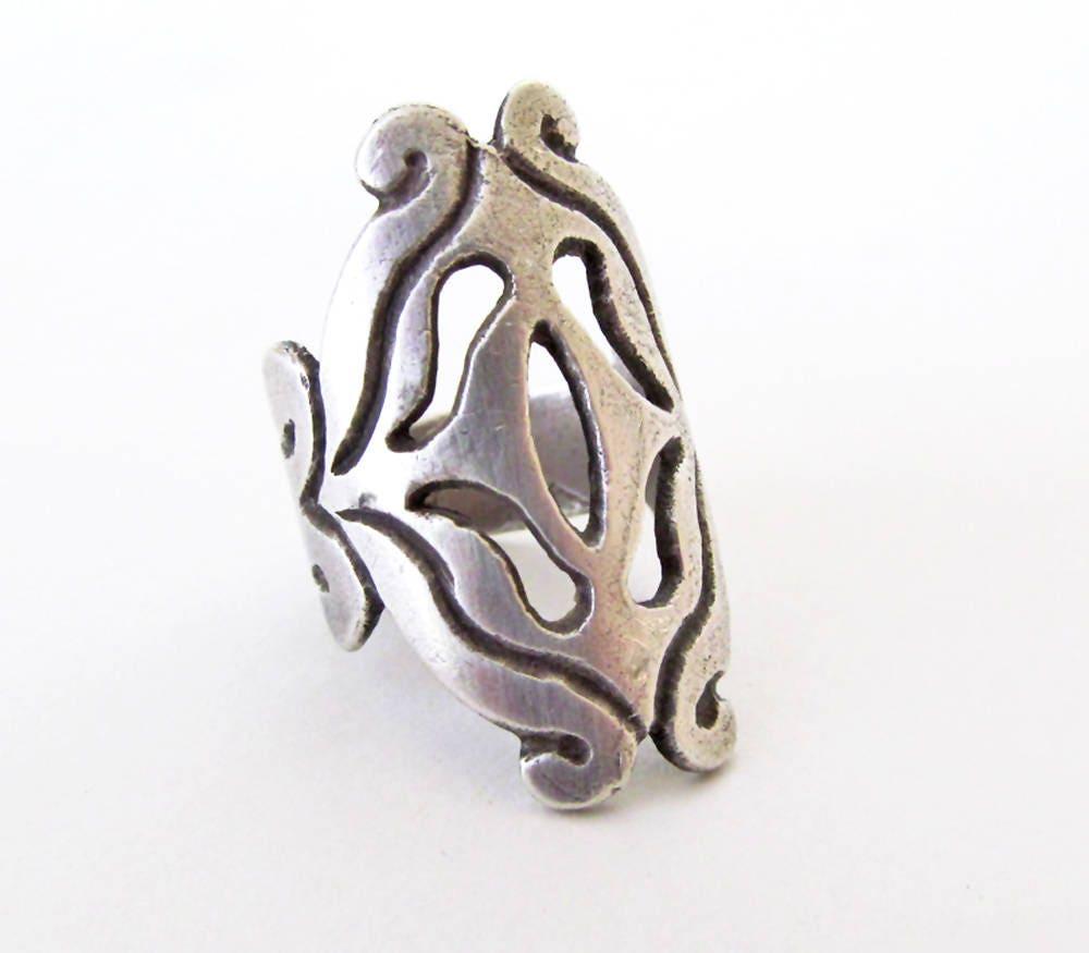 Vintage Sterling Silver Scroll Ring - Organic Rustic Medieval Style Jewelry