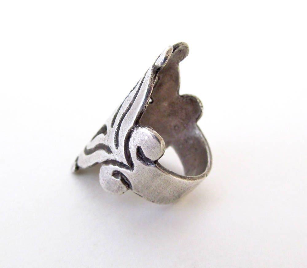 Vintage Sterling Silver Scroll Ring - Organic Rustic Medieval Style Jewelry