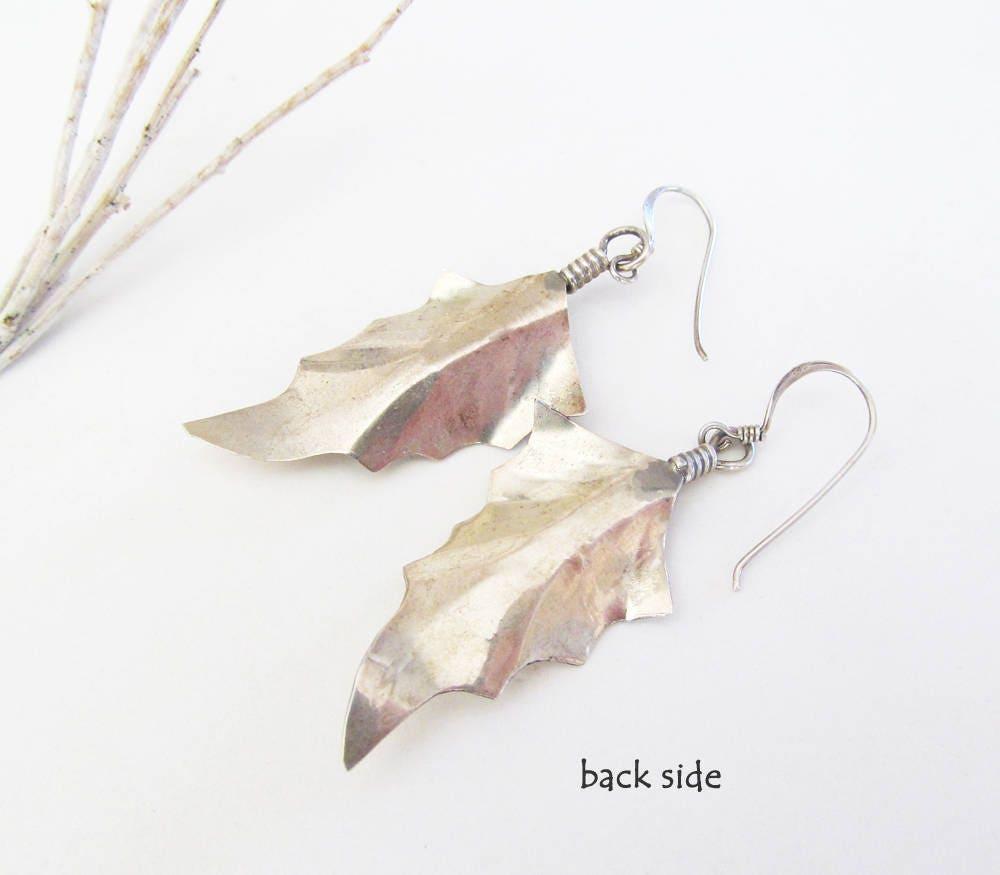 Hand Stamped Sterling Silver Leaf Earrings - Modern Earthy Nature Jewelry 