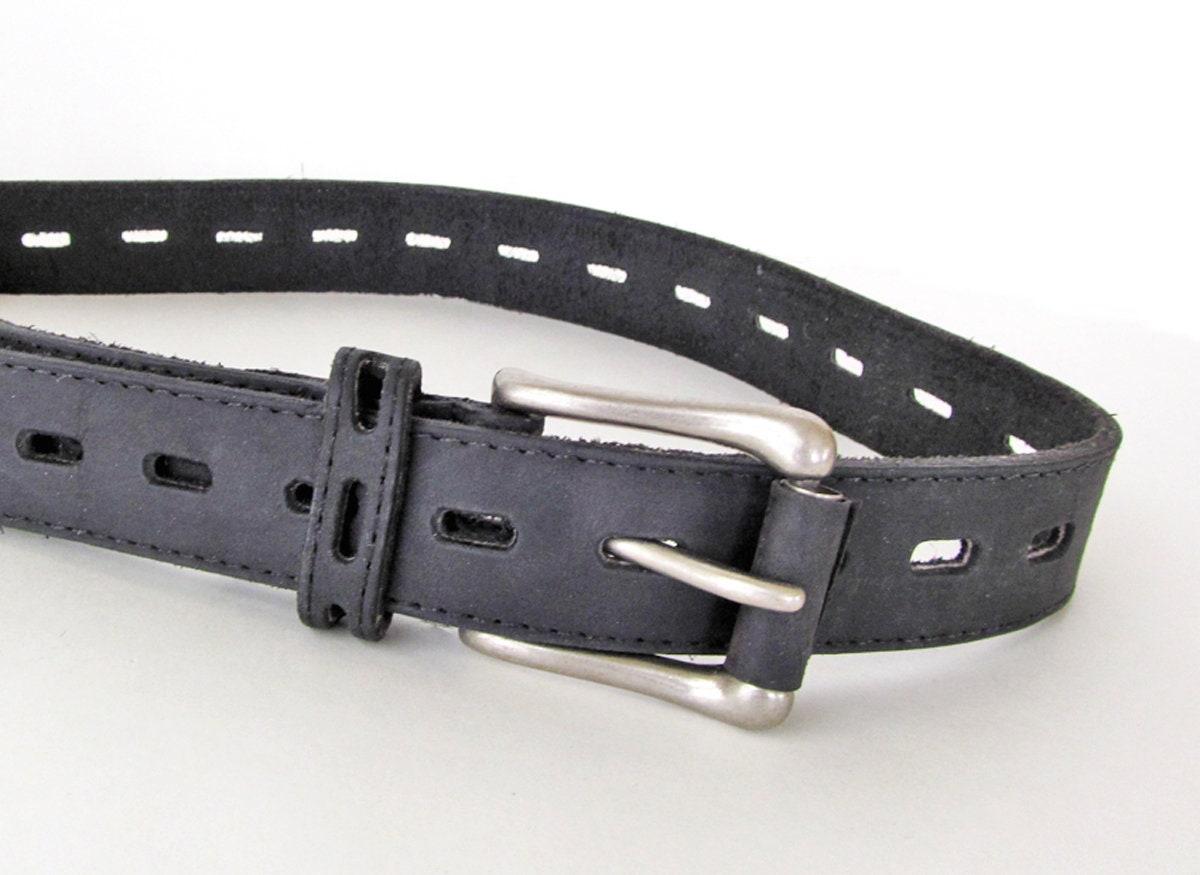 Vintage Black Genuine Leather Belt with Silver Tone Buckle - Women's Adjustable Size Belt Size - Made in the USA