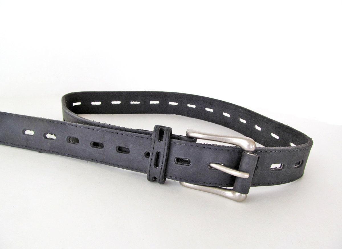 Vintage Black Genuine Leather Belt with Silver Tone Buckle - Women's Adjustable Size Belt Size - Made in the USA