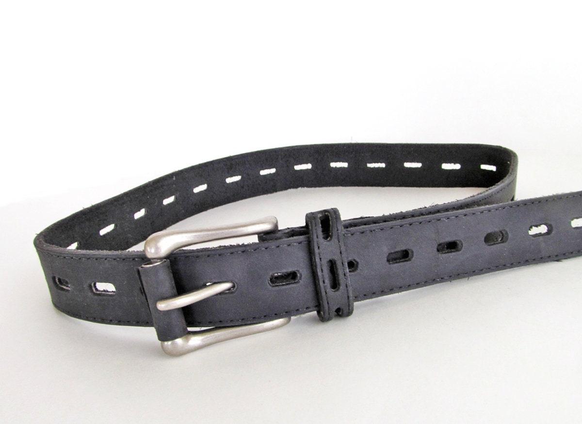 Vintage Black Genuine Leather Belt with Silver Tone Buckle - Women's Adjustable Size Belt Size - Made in the USA