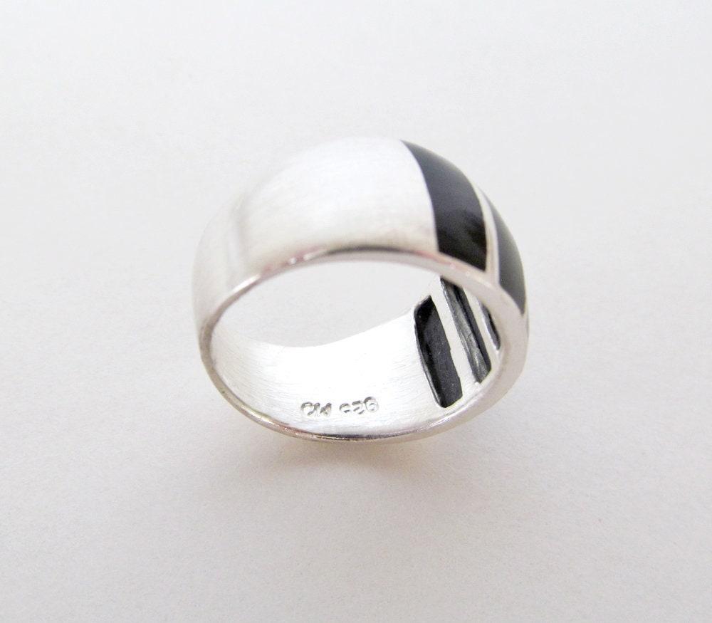 Inlaid Onyx Stone Sterling Silver Band Ring - Bold Classic Sterling Silver Jewelry