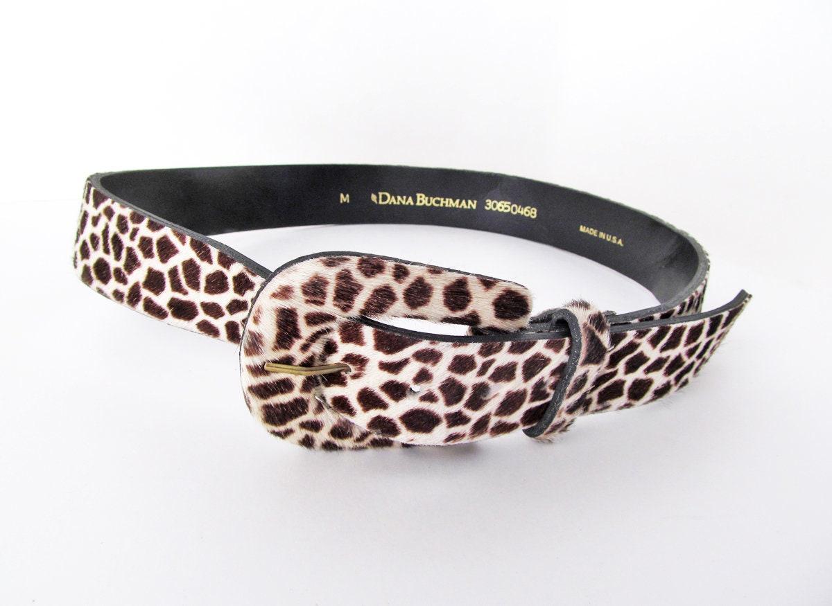 Vintage Dana Buchman Faux Fur Giraffe Animal Print Belt - Women's Waist Belt Size Medium - Designer Fashion Accessories