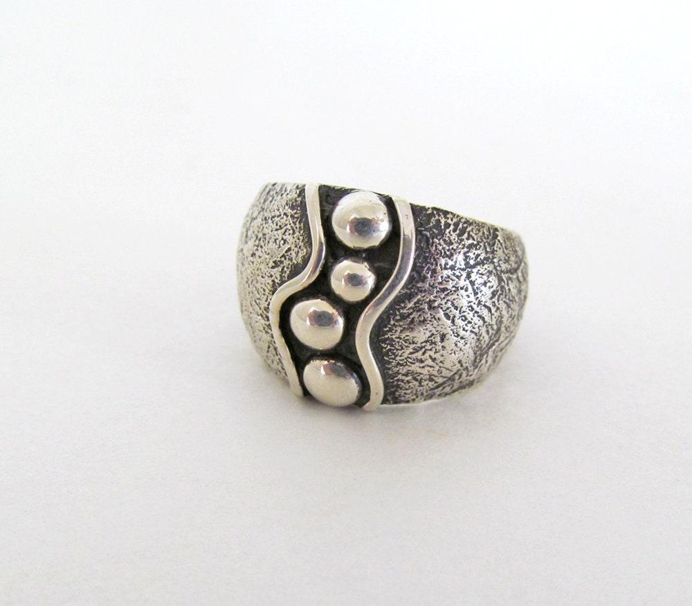 Hammered Textured Sterling Silver Band Ring - Earthy Organic Modernist Silver Jewelry