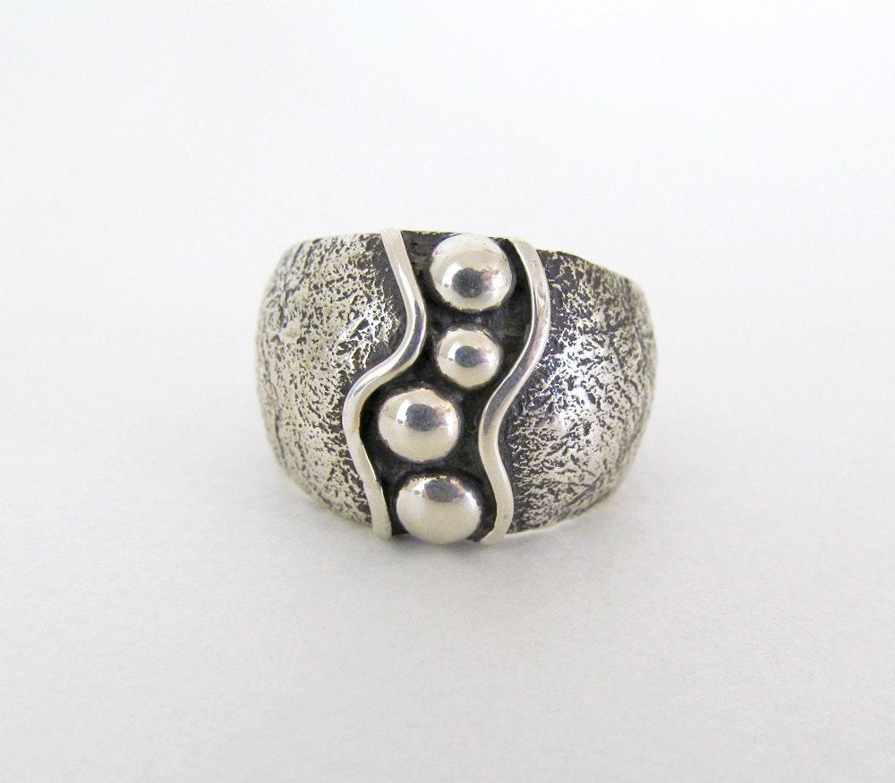 Hammered Textured Sterling Silver Band Ring - Earthy Organic Modernist Silver Jewelry