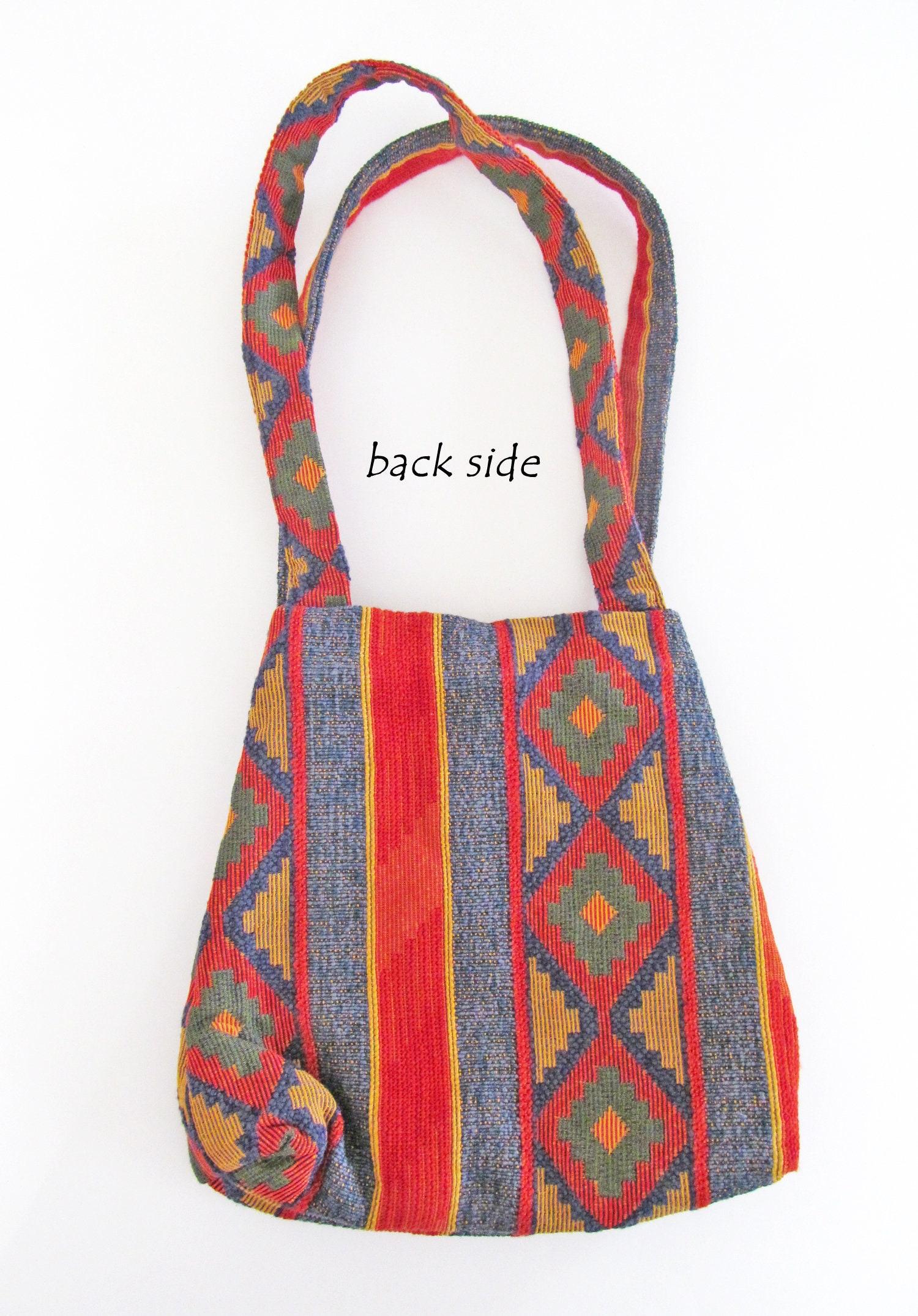 Bright Colorful Southwestern Aztec Print Tapestry Handbag Tote Bag - Vintage Boho Fashion