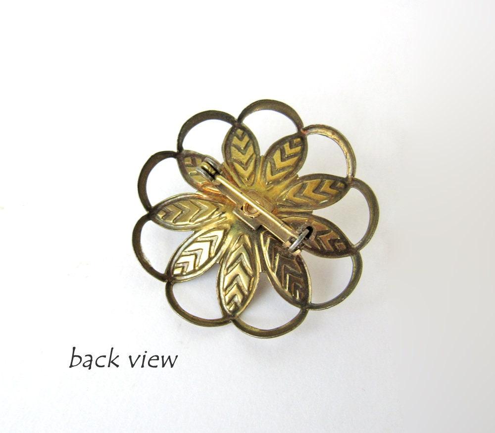 Vintage Brass Flower Scarf Pin Brooch with White Pearl - Vintage Floral Botanical Nature Jewelry