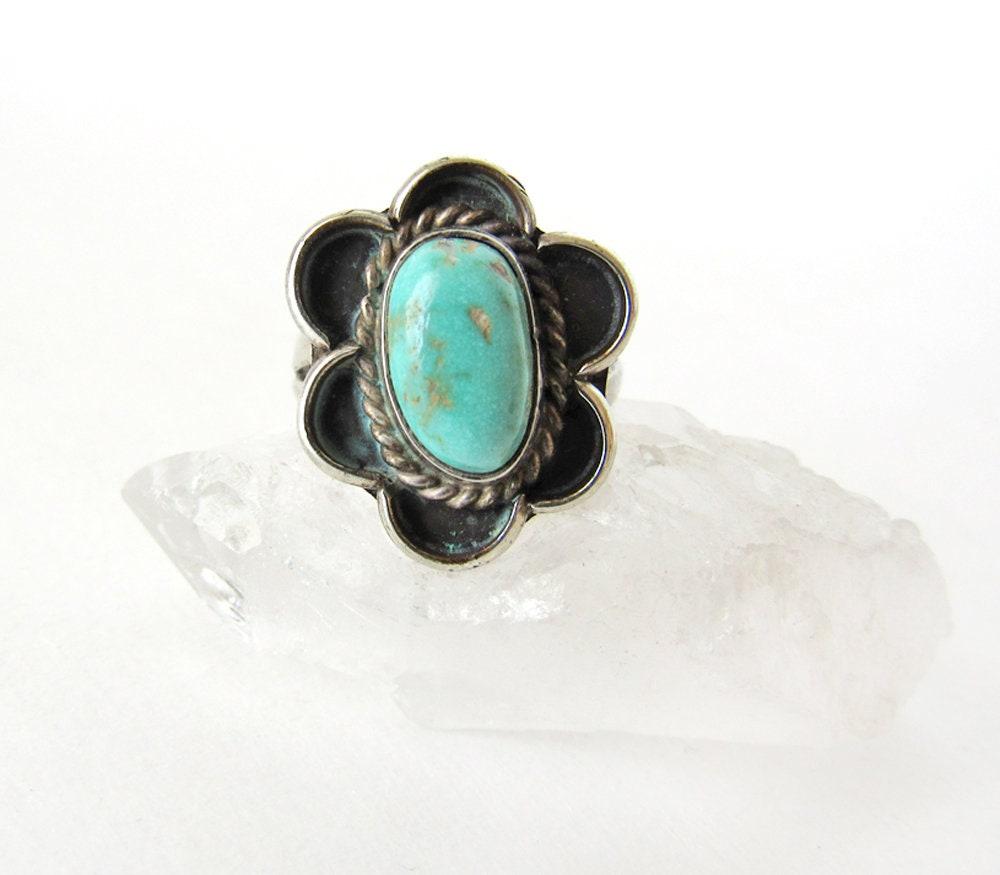 Sterling Silver Turquoise Ring Size 6 - Vintage Southwestern Turquoise Jewelry