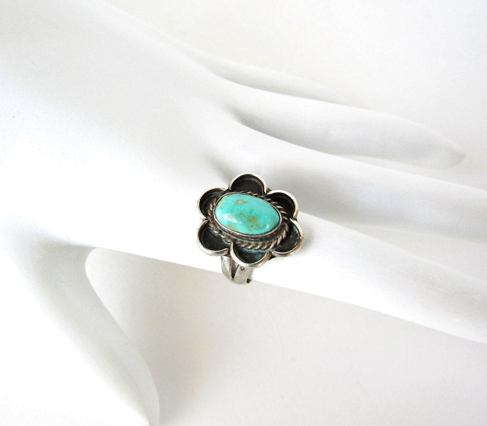 Sterling Silver Turquoise Ring Size 6 - Vintage Southwestern Turquoise Jewelry